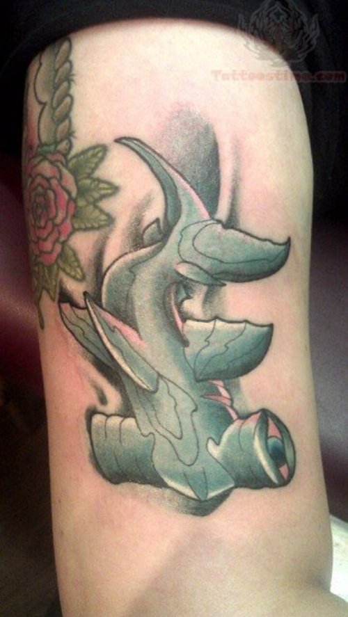 Red Rose and Hammerhead Shark Tattoo